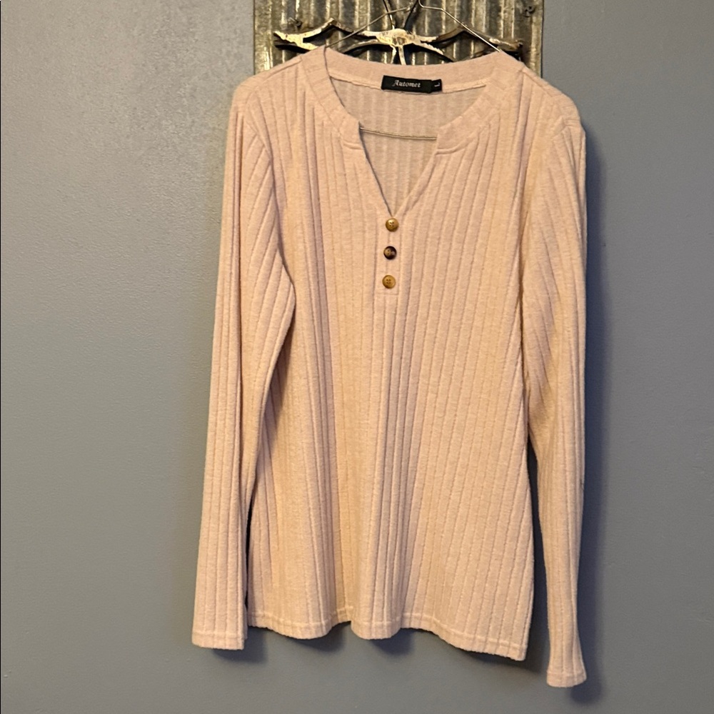 Cream Long Sleeve Top with Button Detail